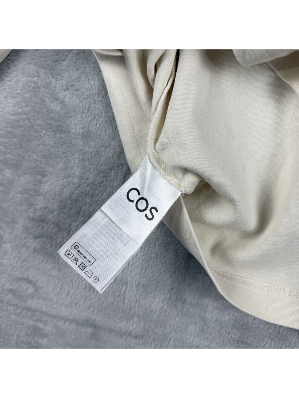 COS Women Medium Cream Long Sleeve Crew Neck Cotton T-Shirt Portugal Minimalist - Picture 4 of 8